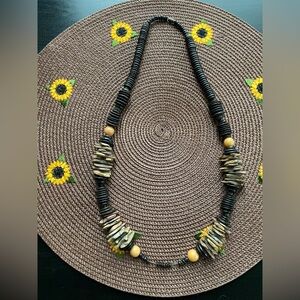 Vintage Bohemian Wooden Disc Necklace Boho Brown Bead Chunky 17.5" inches Long